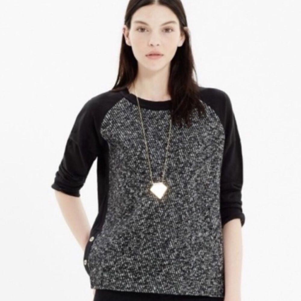 Madewell Tweed Wool Panel Blend Sweater, Size XS. 3/4 Sleeve Career Wear